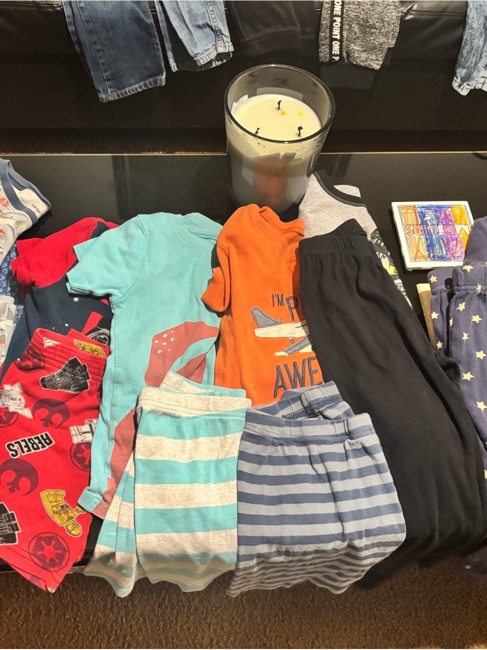 Jordan Kids Pajama Set Navy Blue and Yellow Star Print - Picture 2 of 6